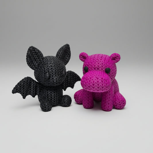 Pack Dúo Amigurumi 3D: Hipopótamo + Murciélago