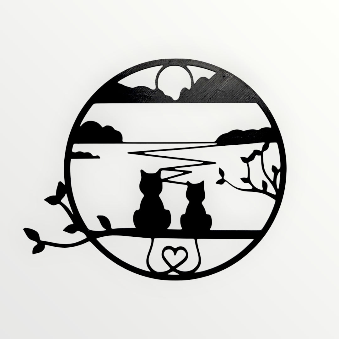 "Amor Felino al Atardecer" - Wall Art 3D Minimalista