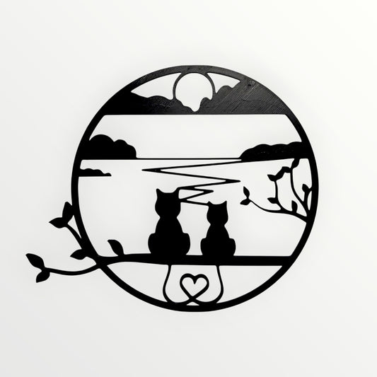 "Amor Felino al Atardecer" - Wall Art 3D Minimalista