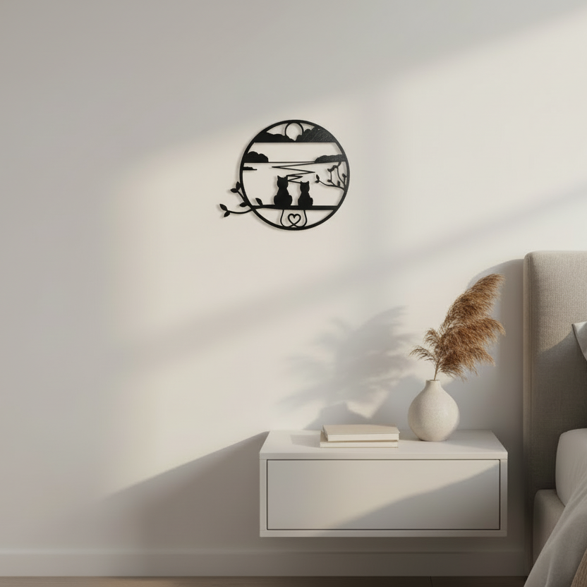 "Amor Felino al Atardecer" - Wall Art 3D Minimalista
